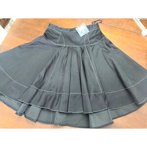 Aleeza Paris Black Midi Brixie Hi-Low Cotton Skirt -white trim Sz Large NEW